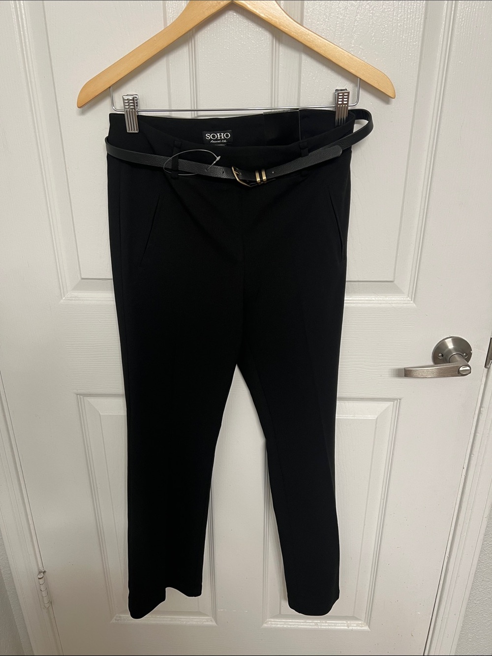 Soho Black Slim Trousers with Slim Belt